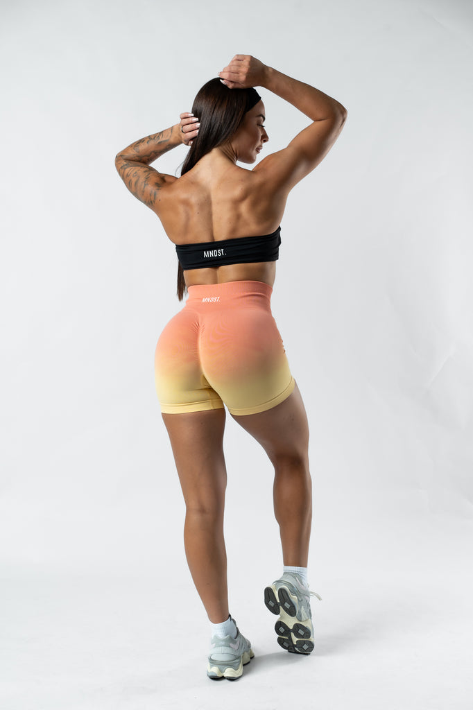 OMBRÉ SCRUNCH SHORTS - YELLOW & ORANGE