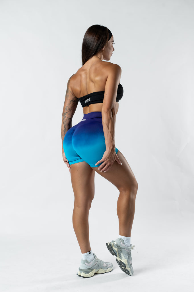 OMBRÉ SCRUNCH SHORTS - BLUE & PURPLE