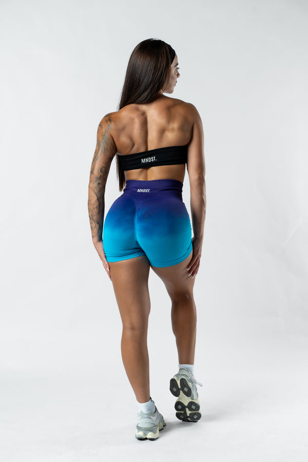 OMBRÉ SCRUNCH SHORTS - BLUE & PURPLE