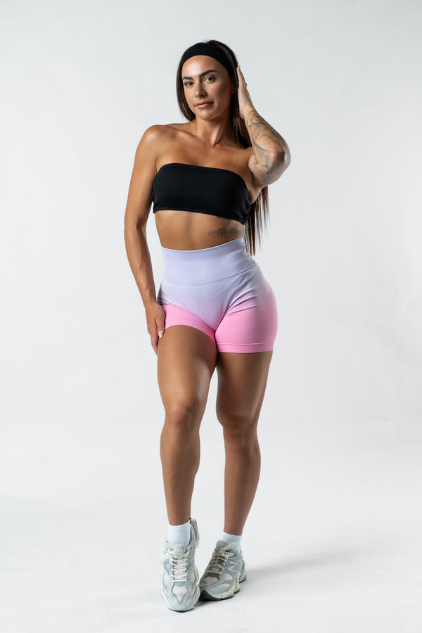 OMBRÉ SCRUNCH SHORTS - PINK & PURPLE