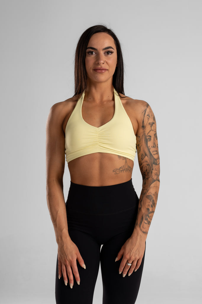 BUTTERFLY HALTER SPORTS BRA - YELLOW