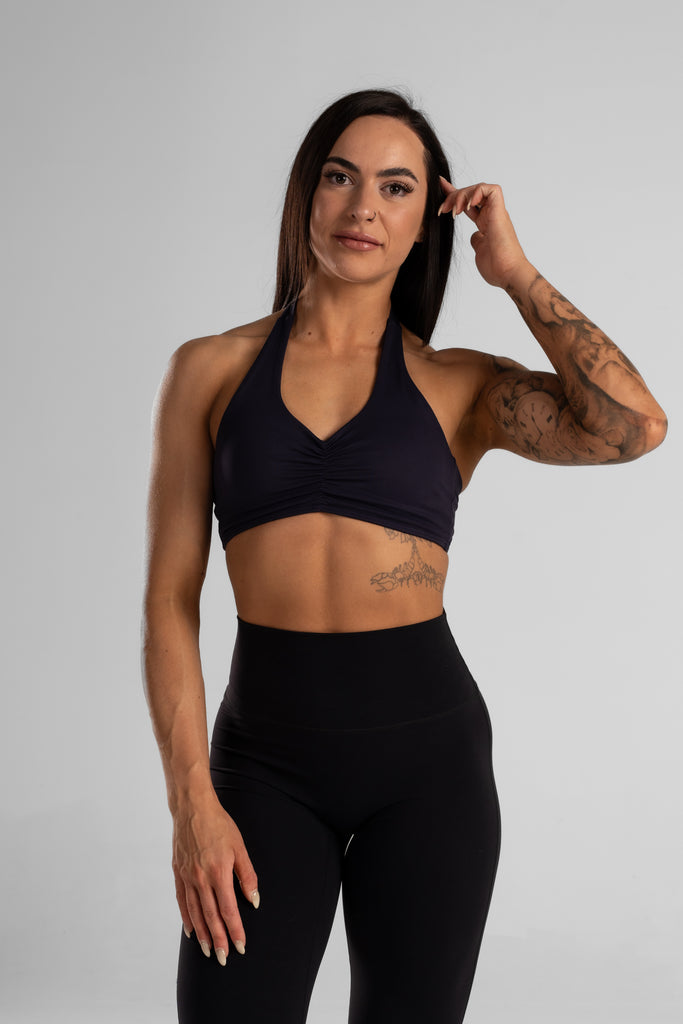 BUTTERFLY HALTER SPORTS BRA - NAVY