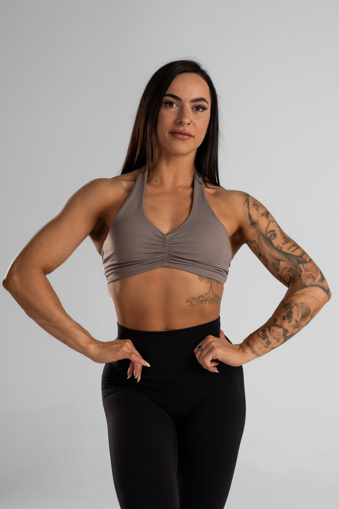 BUTTERFLY HALTER SPORTS BRA - GREY