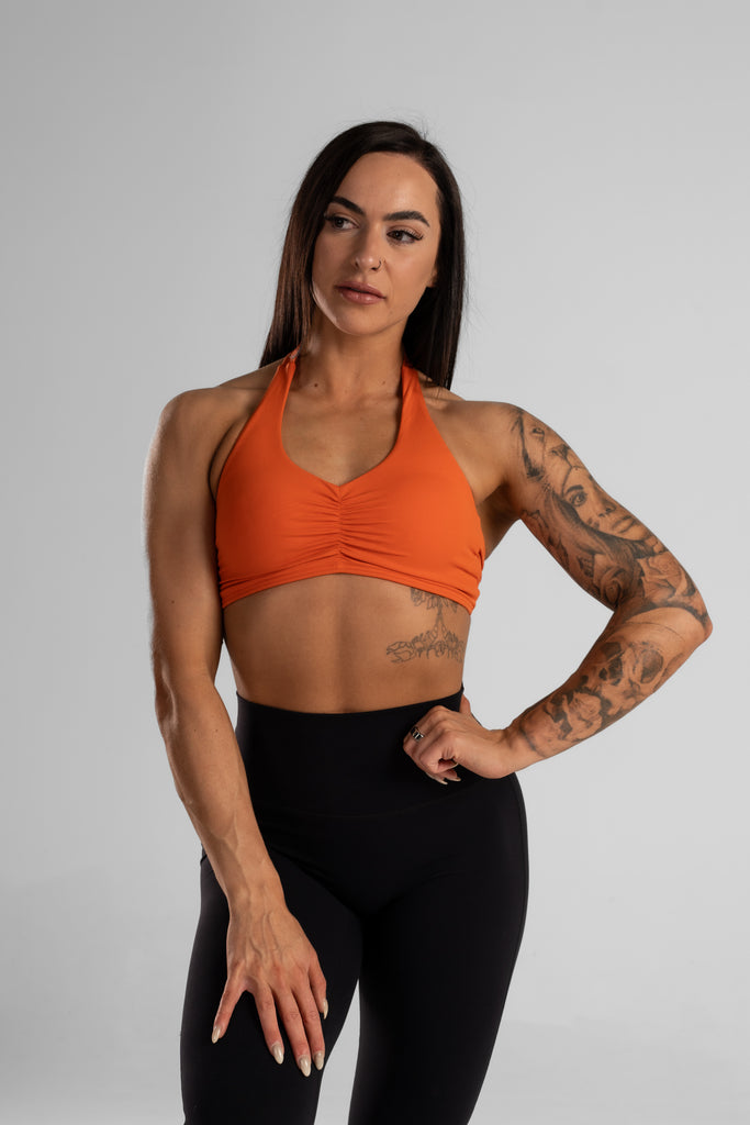 BUTTERFLY HALTER SPORTS BRA - ORANGE