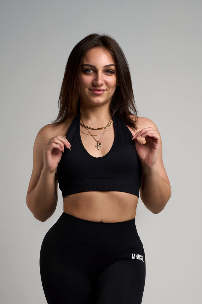 SPRING SEAMLESS HALTER BRA - BLACK